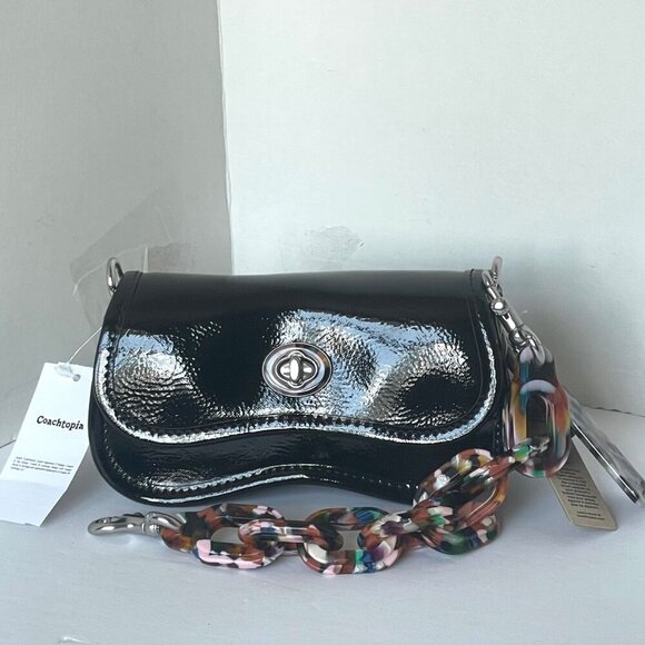 Coach Mini Wavy Dinky Bag Crinkle Patent Coachtopia Black Leather CQ853 - Picture 14 of 14